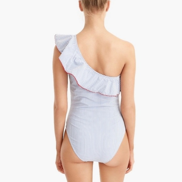 J.Crew Factory Seersucker Ruffle One-Shoulder One-Piece - Picture 4 of 11